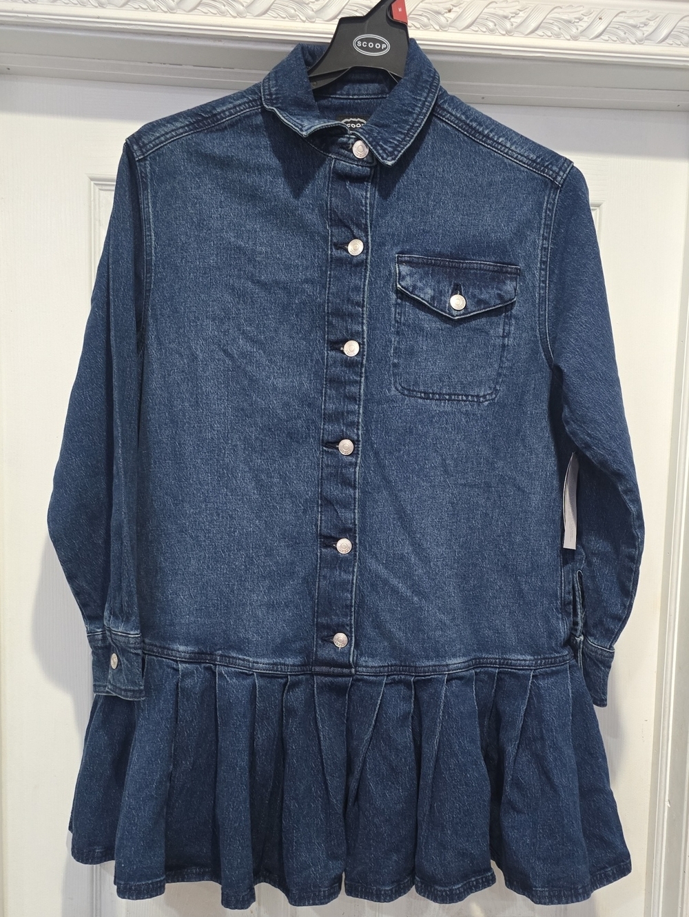 NWT-Denim Ruffle Hem Button-Up Shirt Dress - Dark Blue